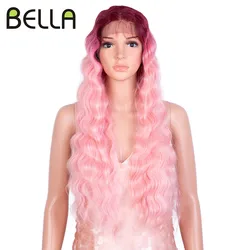 Bella Synthetic Lace Wig Pink Color 28inch Ocean Deep Wavy Hair HD Lace Synthetic Wig For Black Women Cosplay Lolita Heat Resist