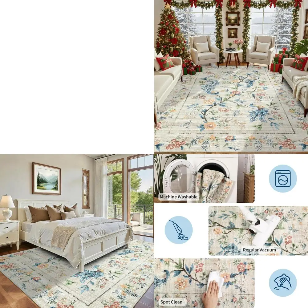 

Бежевые коврики 8x10 с большим дизайном павлина, моющаяся, нескользящая подложка для гостиной, спальни и домашнего декора