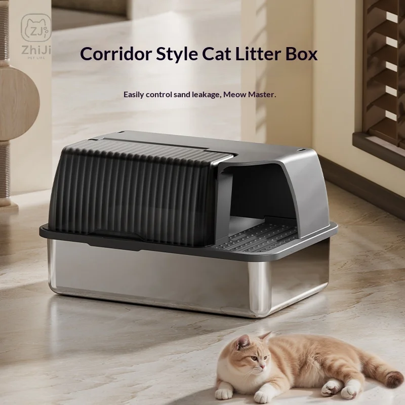 fully-enclosed-stainless-steel-cat-litter-box-corridor-design-extra-large-anti-spill-odor-resistant-cat-toilet