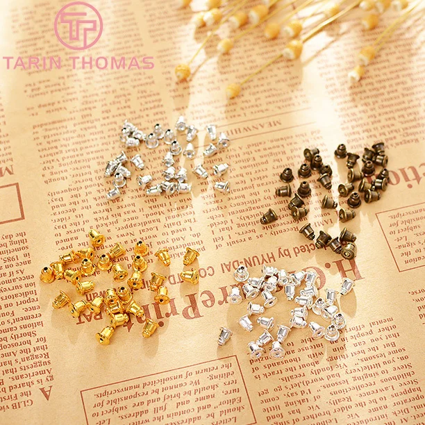 (4103)100PCS 6*5MM  Brass Cover Rubber Bullet Style Earring Back Stopper Diy Jewelry Findings Accessories Wholesale