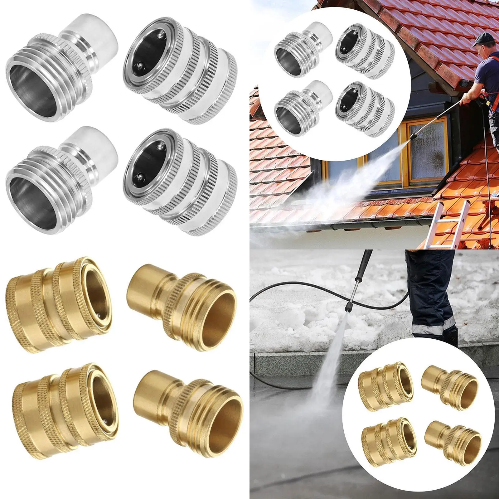 

4x Garden Hose Quick Connect 3/4 inch Leakproof Repair Parts Direct Replaces Pressure Washer Adapters Quick Release Connectors