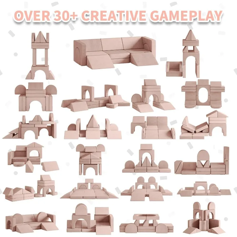 13PCS Modular Kids Play Couch 13 in 1 Toddler Couch for Playing, Creativing, Sleeping Indoor Kids Sofa for Boys and Girls (Pink)