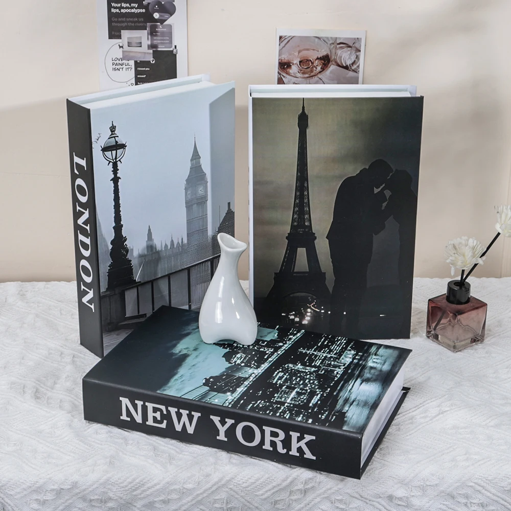 New Luxury Travel Serie Fake Books Decoration Remote Control Storage Box Living Room Aesthetics Prop Books Decorations