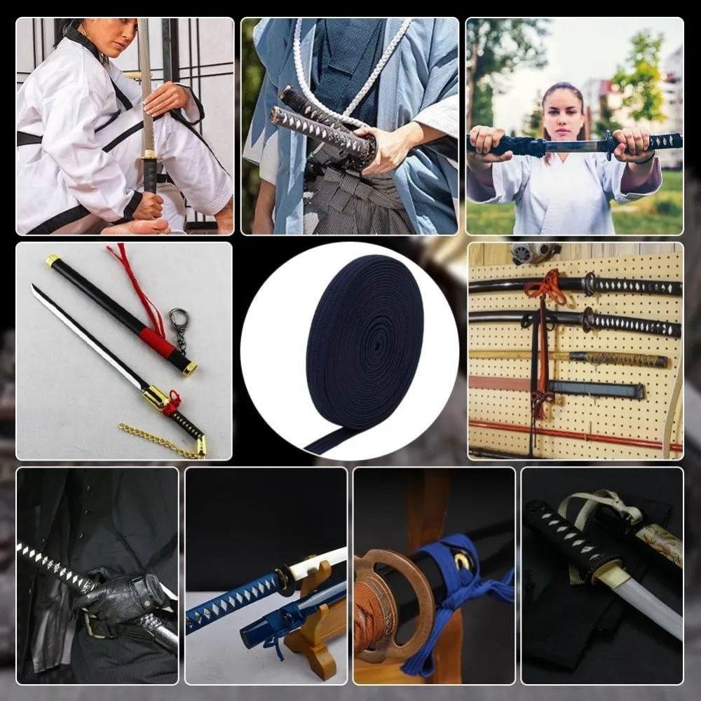 5.5 ヤード/5 メートルダークブルー伊藤サゲオラッピングコード幅 0.5 インチシルクコットンブレンド剣ハンドルコードつかまきサゲオラッピングコード