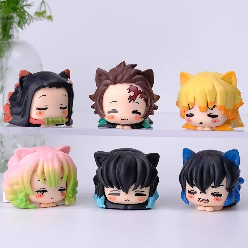 

6pcs Q Version Anime Zenitsu Agatsuma Mitsuri Kanroji Figure Pvc Model Toy Car Decor Desktop Ornament Collect Creativity Gifts