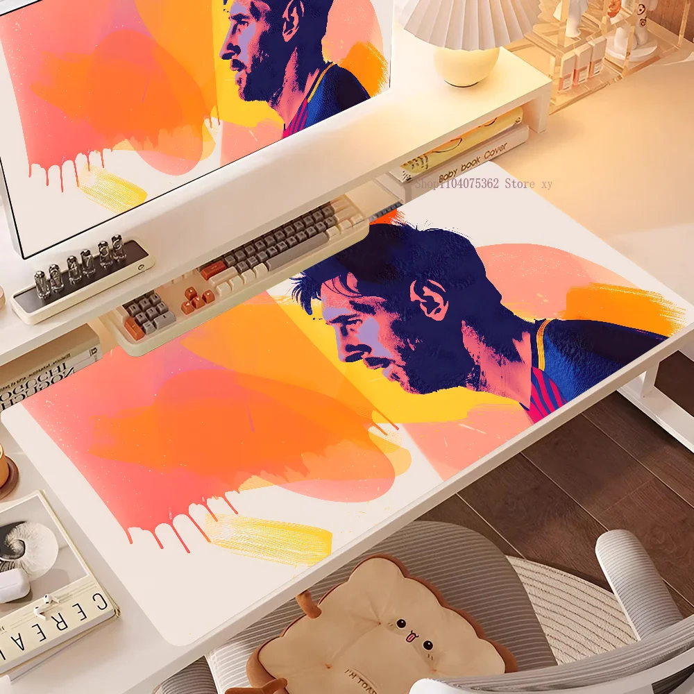 F-Football Star L-Lionel M-Messi Watercolor Mousepad Large Keyboard Desk Mat Gaming Mouse Pad LockEdge Non-slip Mat