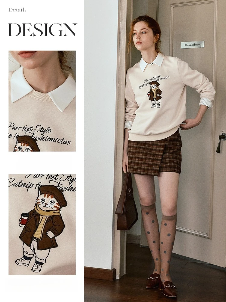 OLrain Pullover Sweatshirts Woman Loose O-neck Heavily Embroidered Pullovers 2025 Woman Autumn Casual French Tops O57QR000865