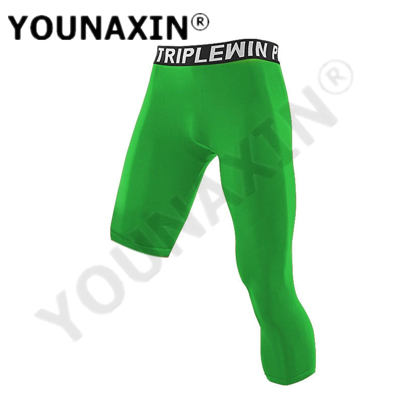 Men's Base Layer Running Tight Sports Cropped One Leg Leggings Gym Basketball Football Soccer Fitness Exercise 3/4 Pants