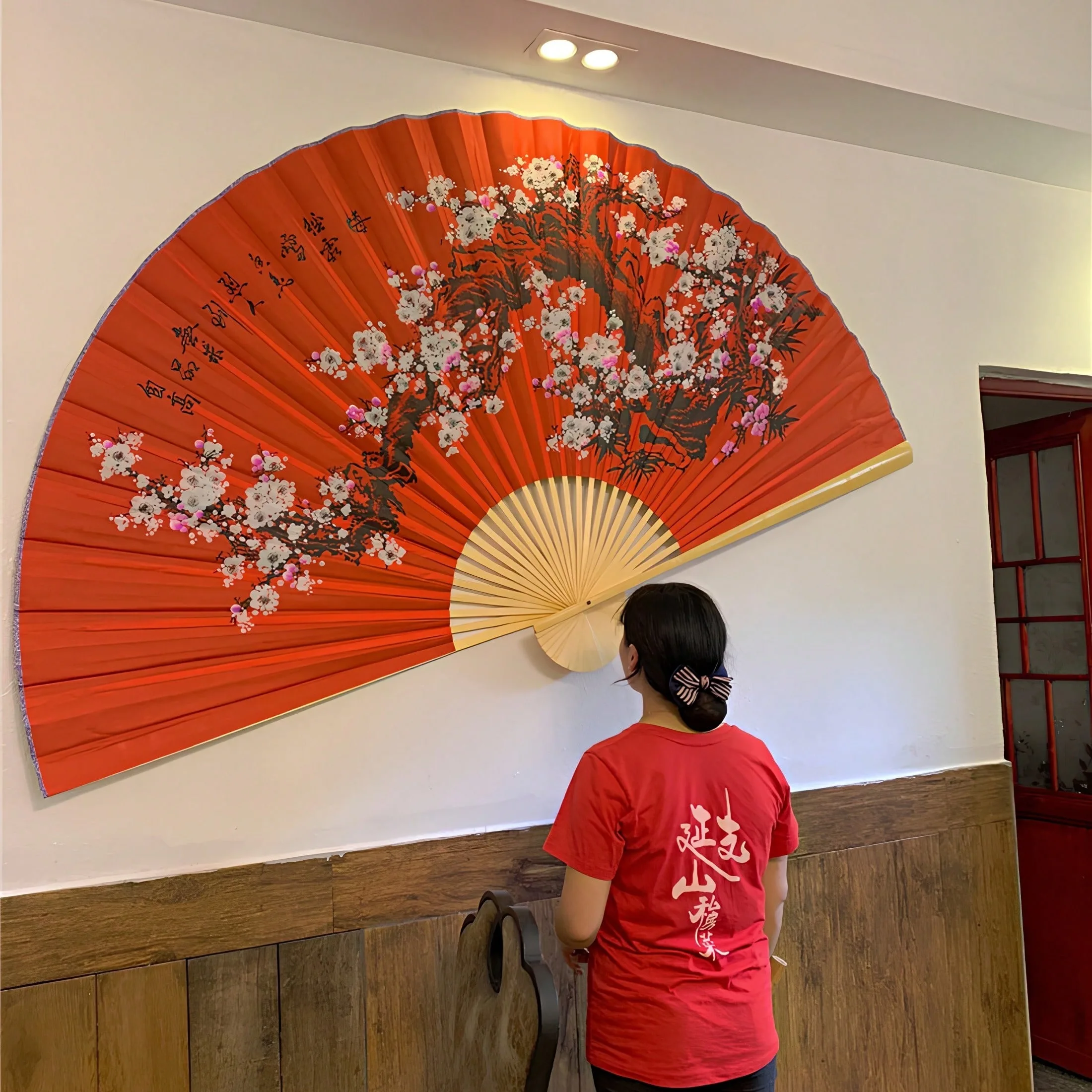 Giant Chinese Wall Fan 63 X 35.4 Inch, Extra Large Bamboo Folding Fan, Traditional Oriental Hanging Wall Decor for Living Room, Wedding Backdrop, Photography Prop, Asian Home Decoration