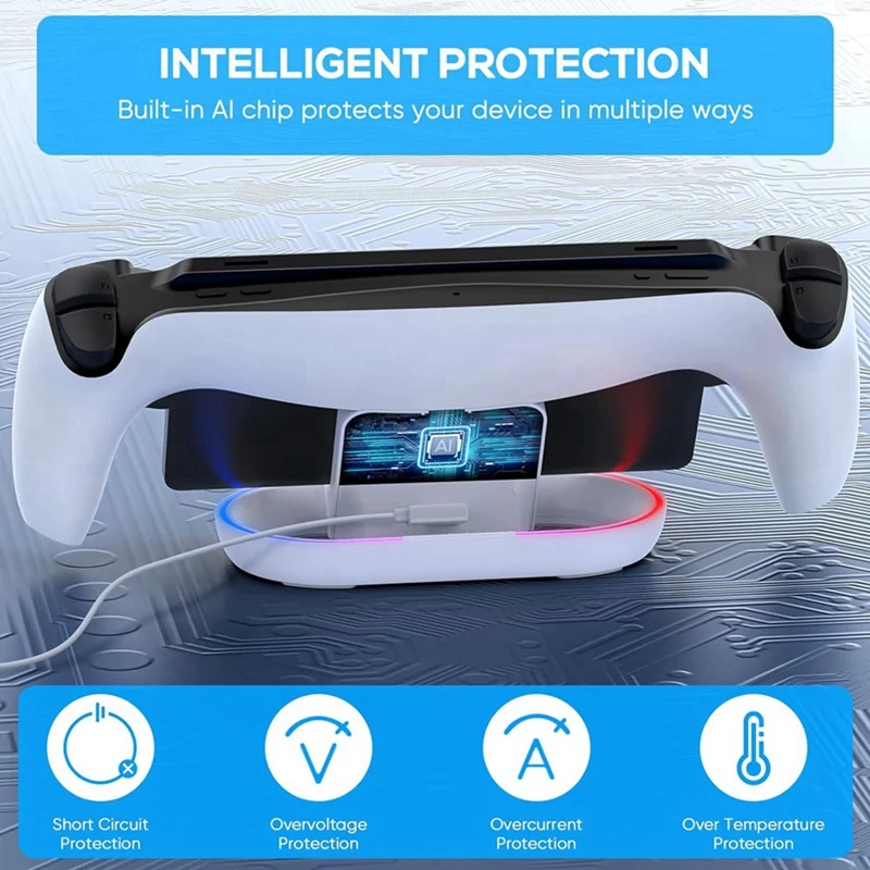 Charging Dock Station For Playstation Portal, Charger Stand For PS5 Portal With RGB Light And USB C Charging Cable Durable