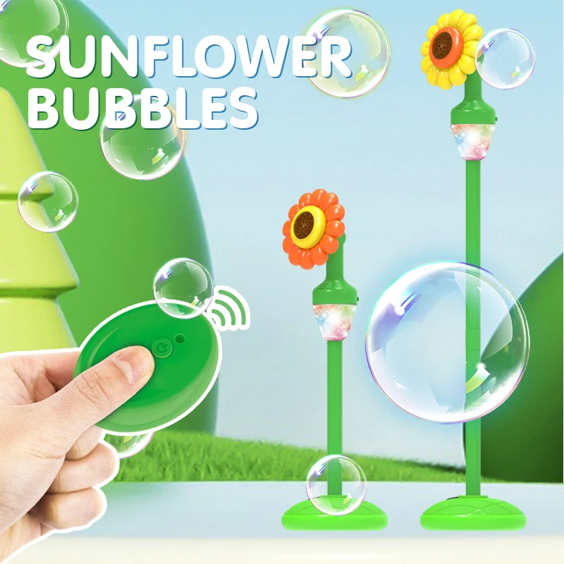 Electric Sunflower Bubbles Machine Remote-control Soap Blowers Automatic Blowing Toys with Sound Light Kids Xmas Newyear Gift