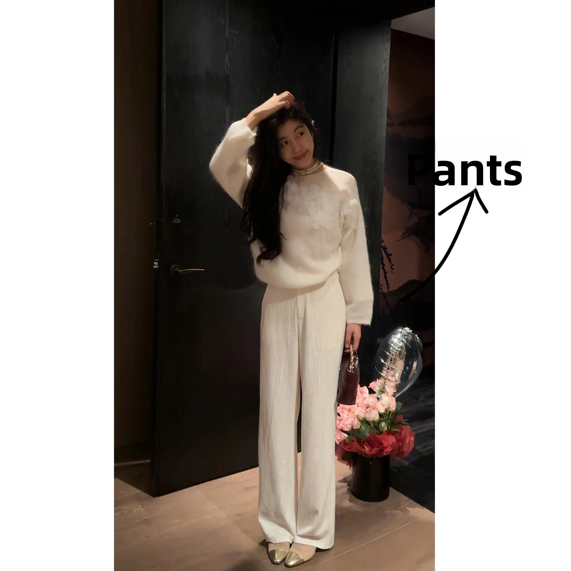 

NCOU Nicole Autumn New Faion Wide Leg Straight Soft Pure Color Casual Pants Ele Aosphere Women's Premium Clothing