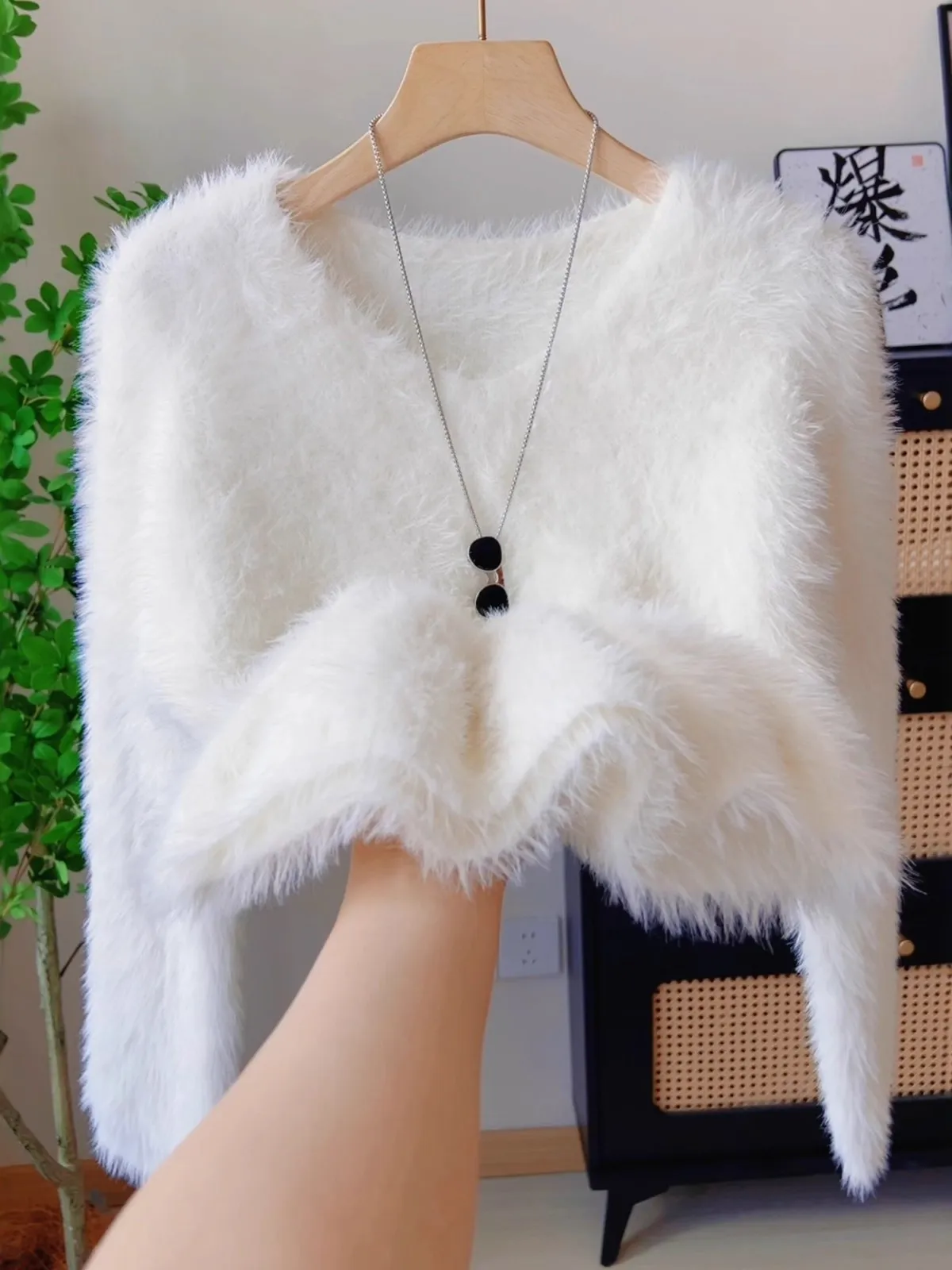 Soft Plu White Sweet Sle Women's Knitwear V-Ne Loose Slimming Autumn Winter New Arrival Top Comfortable Warmth