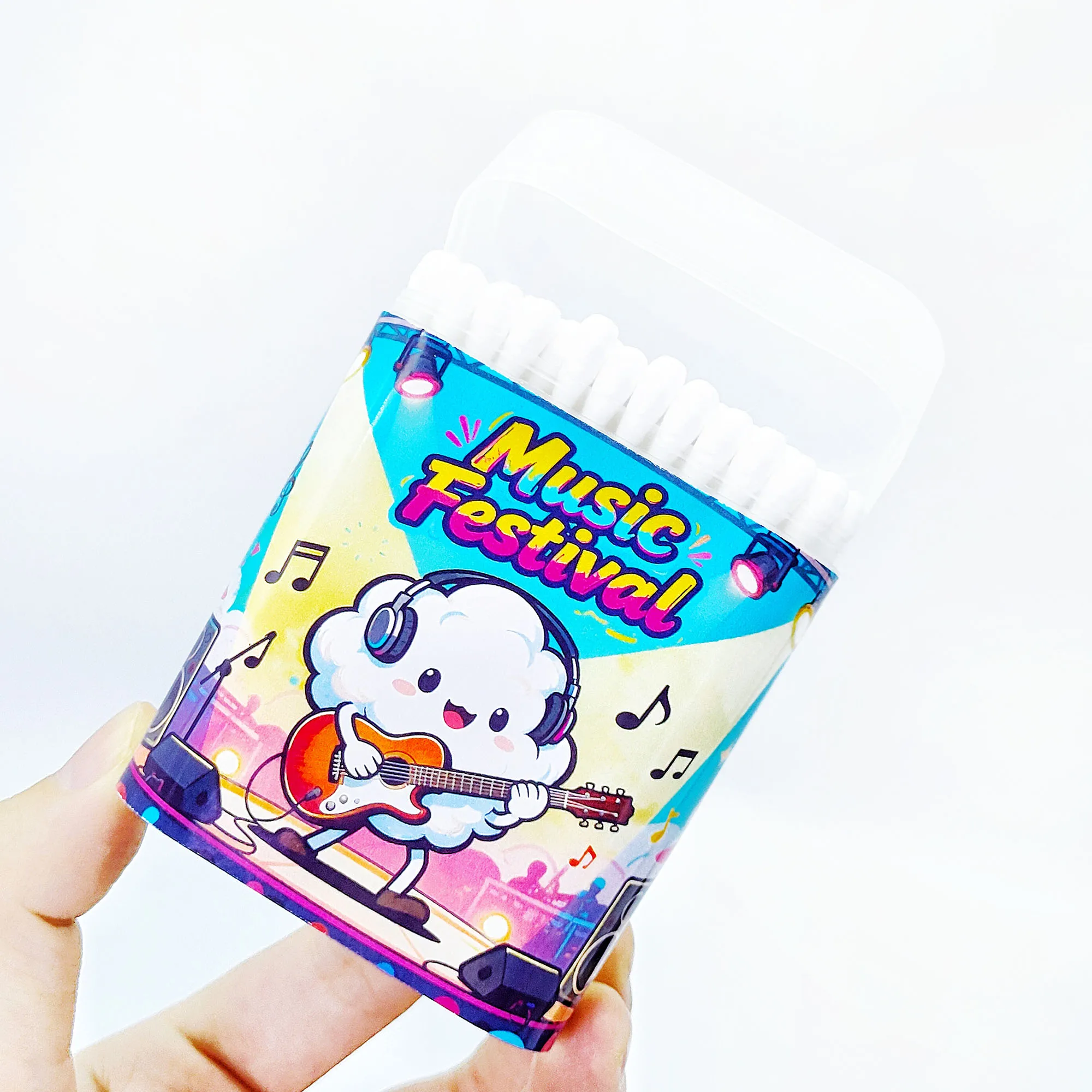 200 قطعة من أعواد القطن لمهرجان الموسيقى متعددة الوظائف برأسين، أعواد قطنية مستديرة، عصا أعواد قطنية.