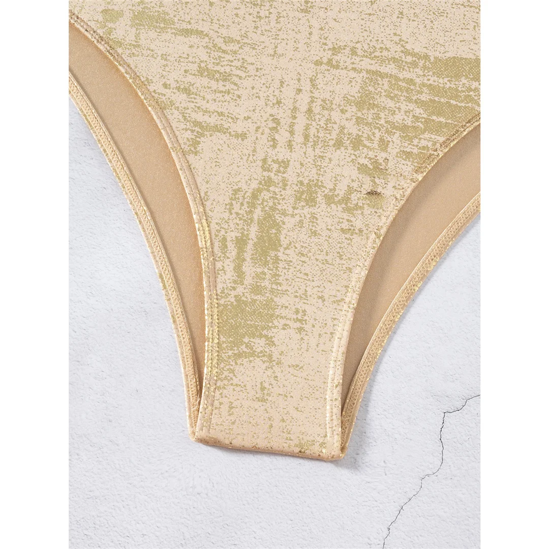 Sexy goldener Badeanzug mit tiefem V-Ausschnitt, hohem Beinausschnitt und offenem Rücken, einteiliger Badeanzug für Damen, Monokini, Badebekleidung, Badeanzug, Modell V6690. – Detail 29