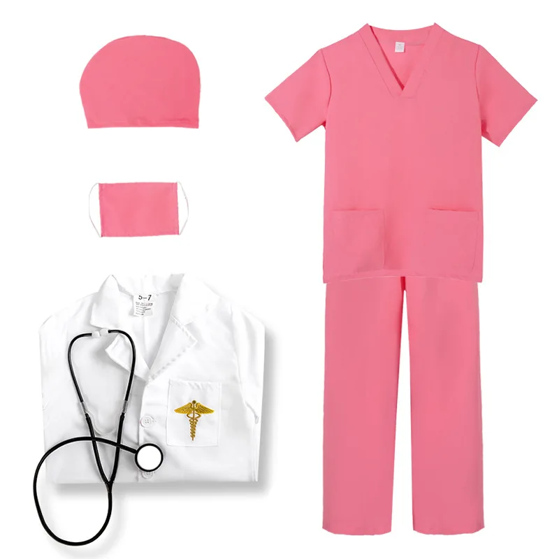 Halloween Kids Surgeon Doctor Nurse Shirt Pants Coat Suit Boys Girl Cosplay Costumes Children Party Role Playing Dress Up Outfit