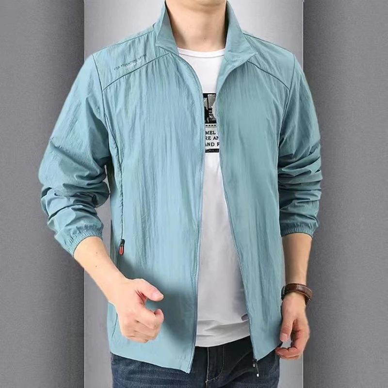 Summer New Stand up Neck Loose fitting Clothes for Men's Leisure Outdoor Sports Windbreaker for Men's Breathable Hatless Skin Cl