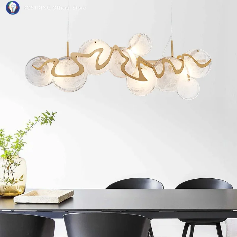 High-End Wrought Iron Round Glass Pendant Chandelier for Dining Table Living Room Kitchen Led Decoration Maison Ring Lighting