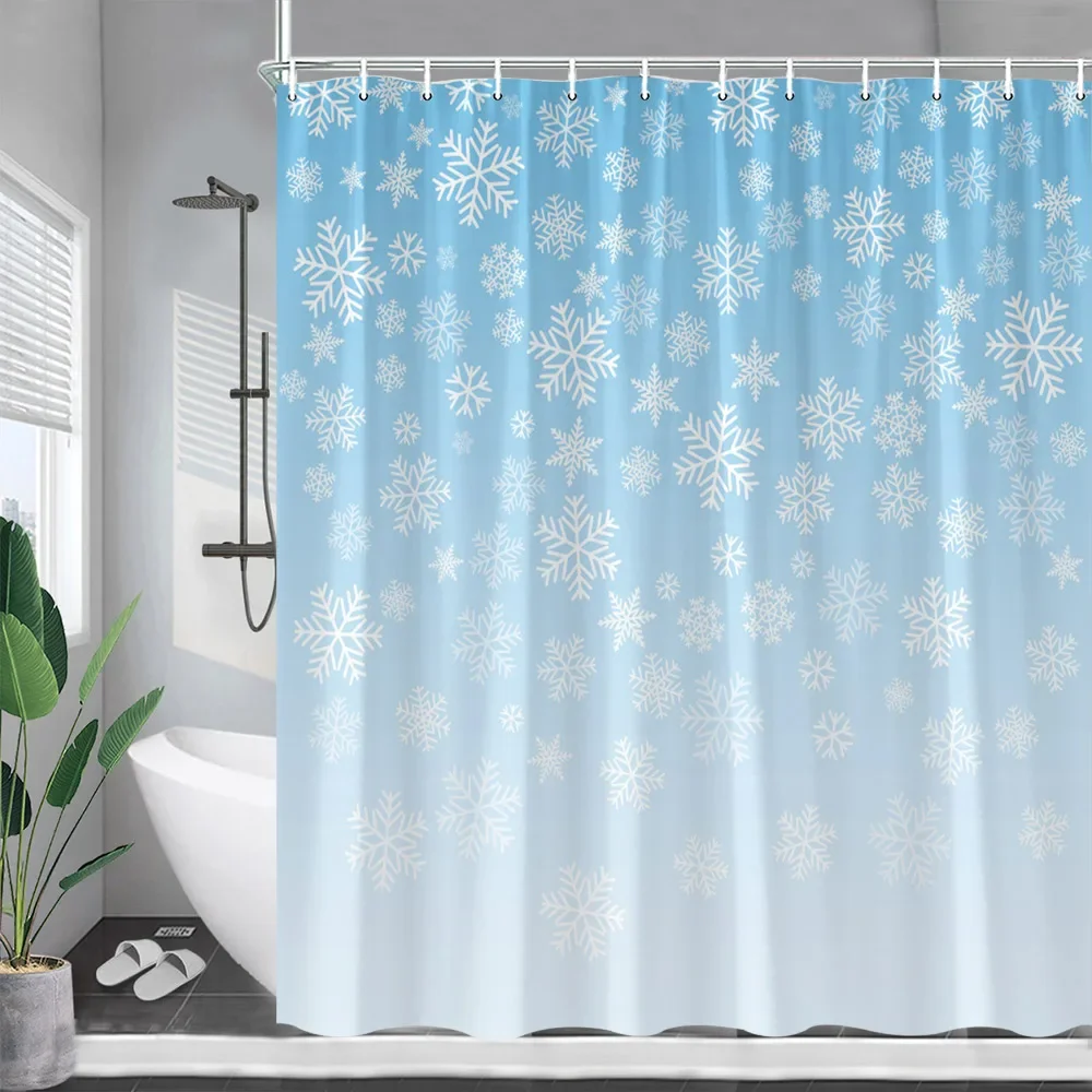 Christmas Snowflake Shower Curtain Red Ombre Pattern New Year Xmas Theme Polyester Fabric Home Bathroom Decor Bath Curtains Set