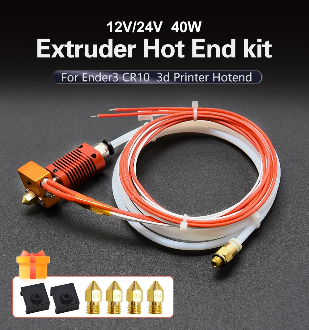 Creativity Ender5 MK8 Extruder Full Hotend Kit with 4010 Fan 0.4mm Nozzle For 3D Printer Ender-3/V2 CR-10 3D Printer Accessories