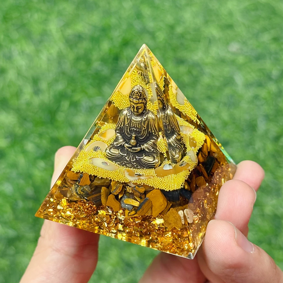 1 قطعة عين النمر الذهبي أوغان الهرم ، تمثال بوذا الحلي ، الحرف اليدوية الكريستال الزخرفية الداخلية