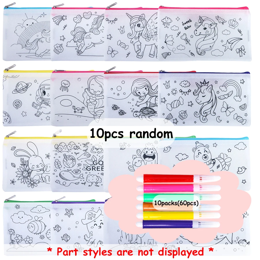 5/10pcs 21cm non-woven Schilderen Pen Tas met 5/10Packs Graffiti Mini Aquarel Pen briefpapier Opslag Pen Tas DIY Schilderen Tas