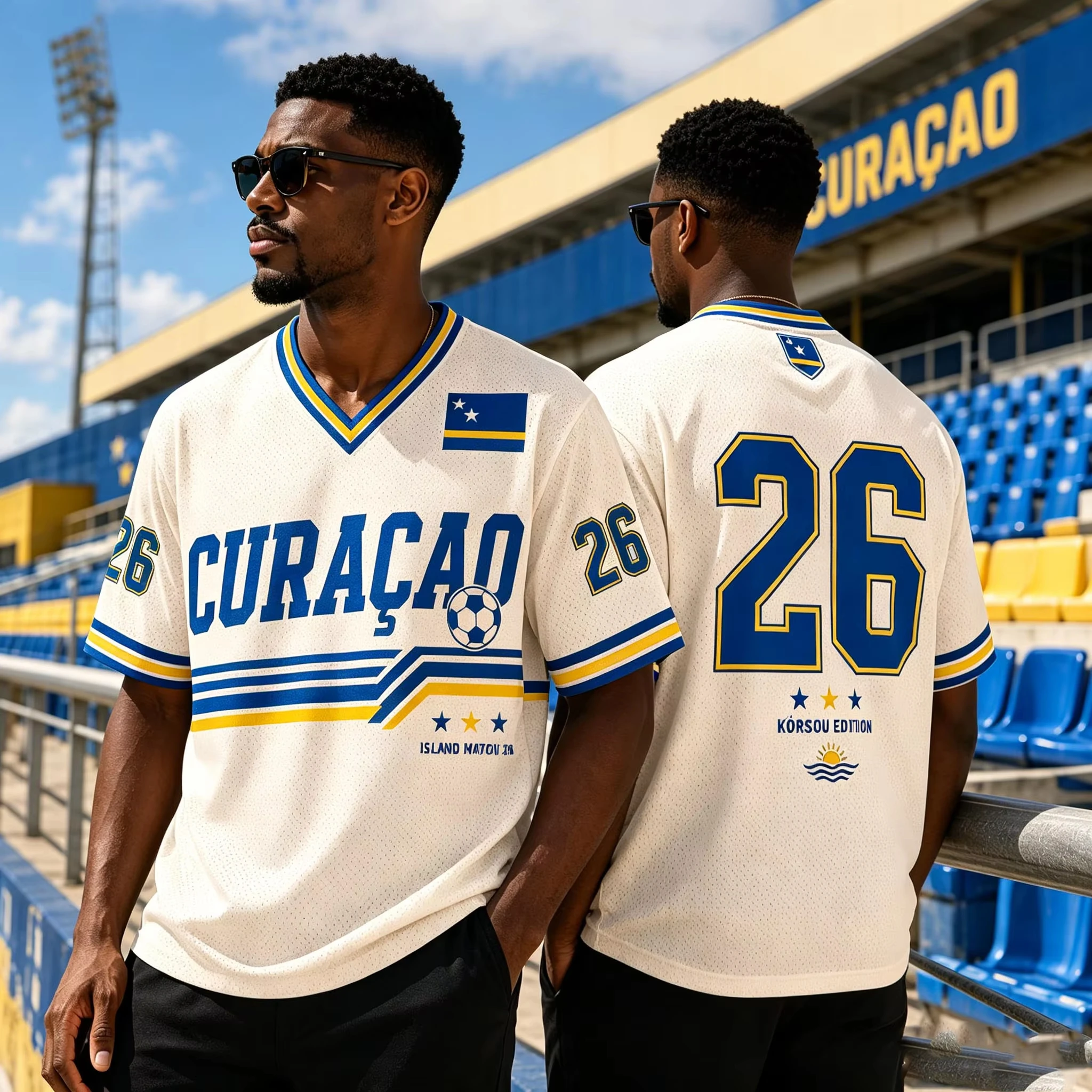 Curacao Soccer 26 Korsou Edition Football Jersey Casual V-neck Soccer Shirt Vintage Print Casual Sports Tee For Fans Kids Adults
