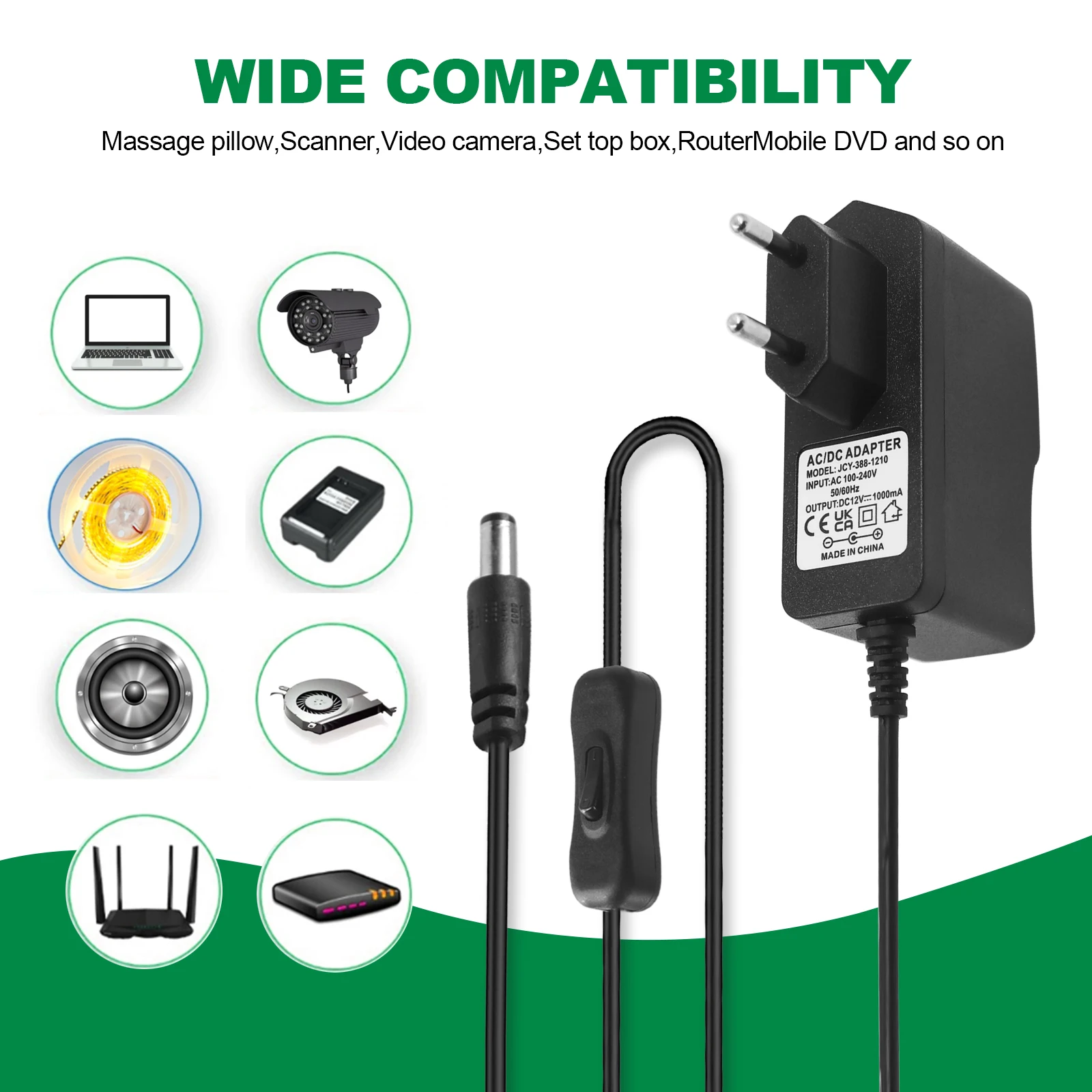 Universal Power Adapter With ON/OFF Switch AC 100-240V To 12V 1A 2A 3A EU/US/UK/AU Plug for DC Male Female LED Strip Light