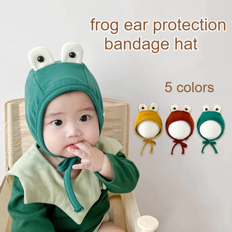 

Green Frog Hat Newborn Baby Warm Ear Hat Clothing Spring Photography Props Newborn Accessories for Children 2-16 Months
