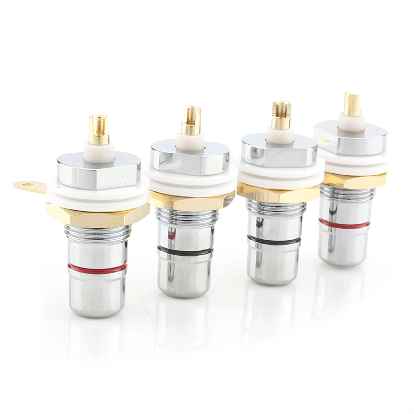 4Pcs/Set Rhodium Plated RCA Socket Female Panel Mount Plug Audio Terminal Chassis