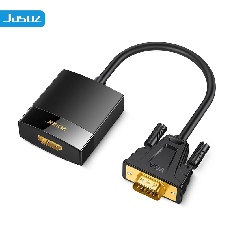 Jasoz VGA naar HDMI-adapter, 1080P, VGA-stekker naar HDMI-bus, met audio- en USB-voedingskabel voor pc, laptop, HDTV en projector.