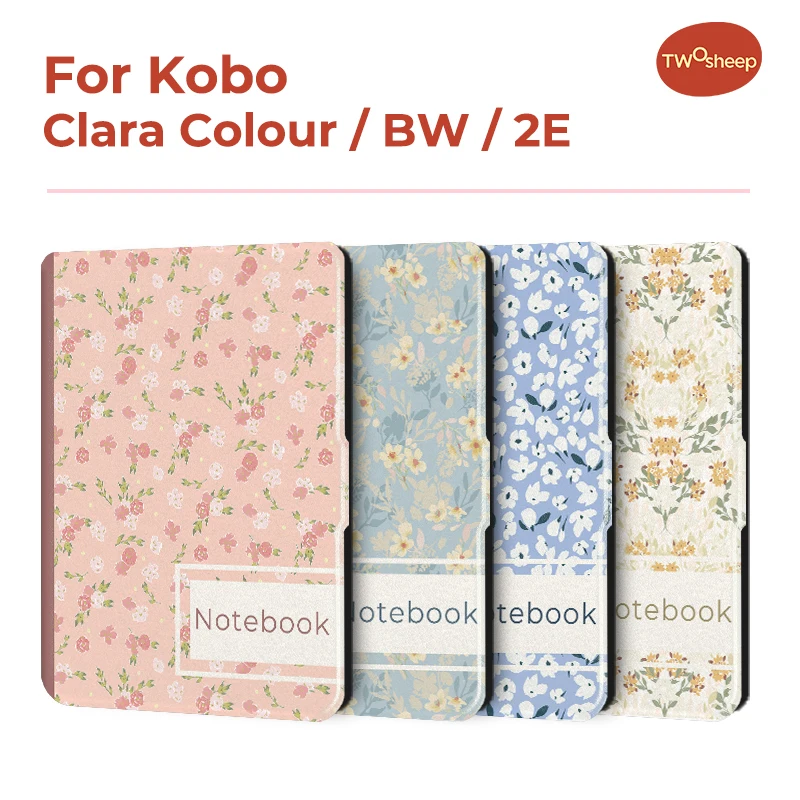 Twosheep 6-inch Case for Kobo Clara BW Clara Colour Clara 2E TPU Magnetic Flip Auto Wake Sleep TPU Cover Flower pattern girls