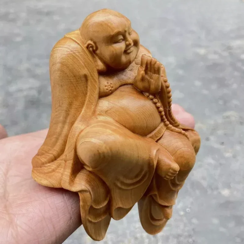 Thuja Solid Wood Carving Maitreya Buddha Statue Chinese Laughing Buddha