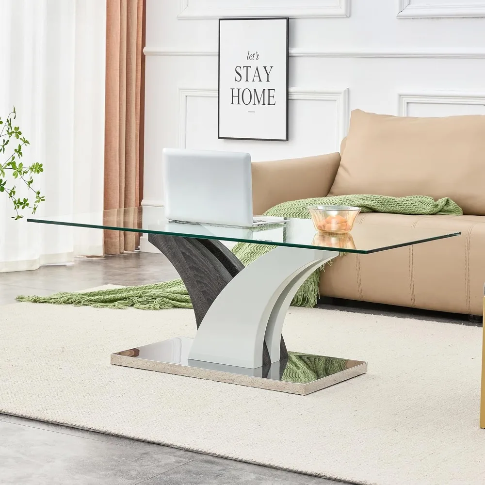 

47'' Glass Coffee Table for Living Room,Rectangle Clear Center Table,Modern Glass Sofa Coffee Table with Tempered Glass Top