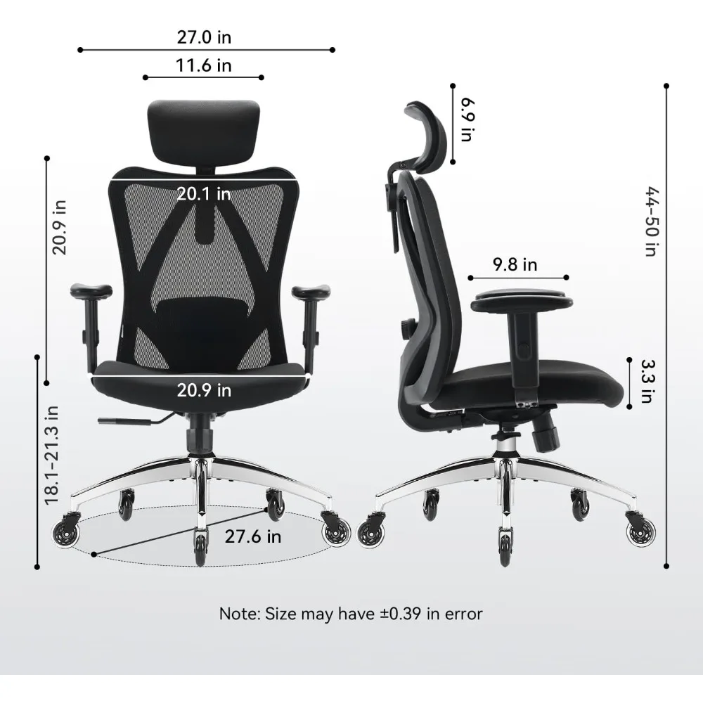 Ergonomic Office Chair with Mesh Back, Adjustable Lumbar Support, Padded Seat, PU Armrests, and Headrest