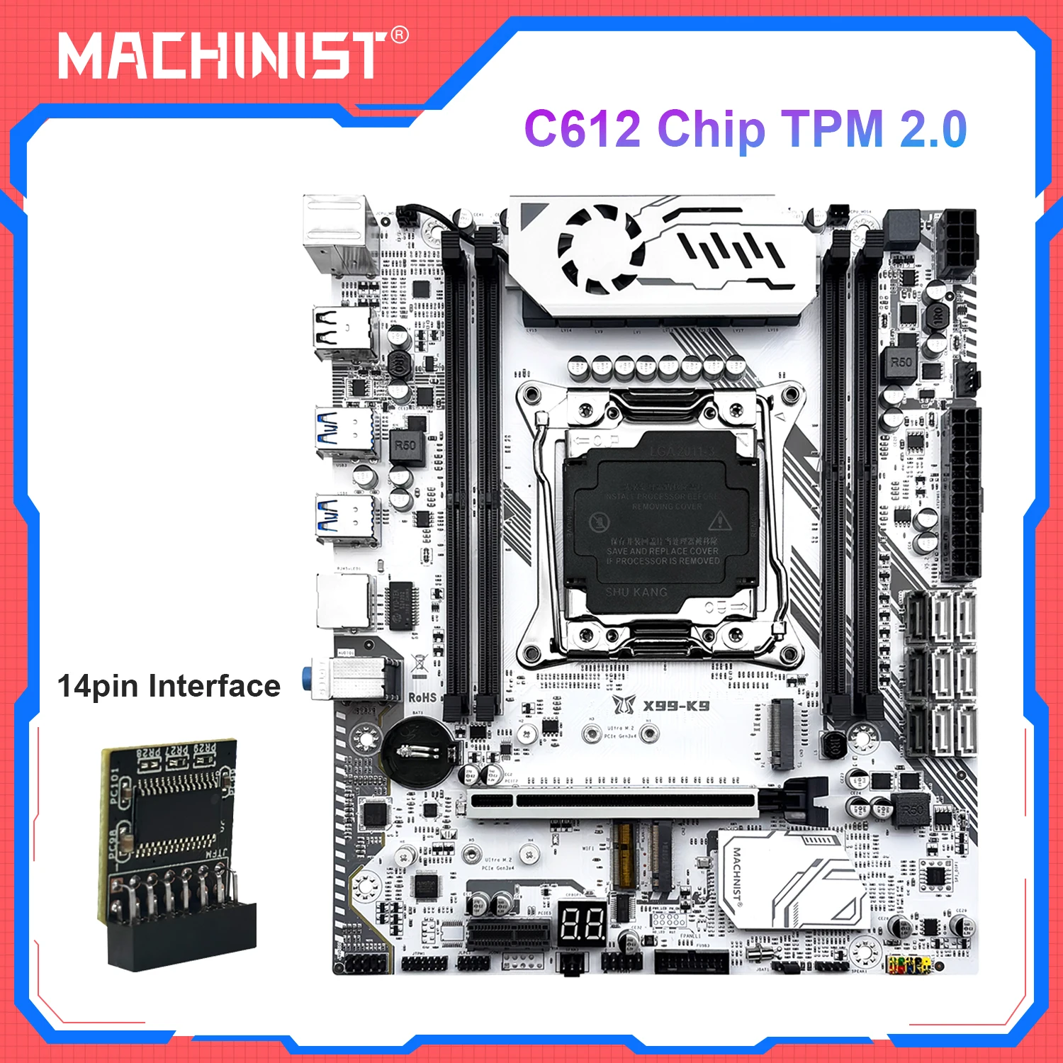 

MACHINIST X99 K9 Motherboard + TPM2.0 Interface Kit set LGA 2011-3 cpu C612 Chip Four Channel DDR4 NVME/WIFI M.2 Interface