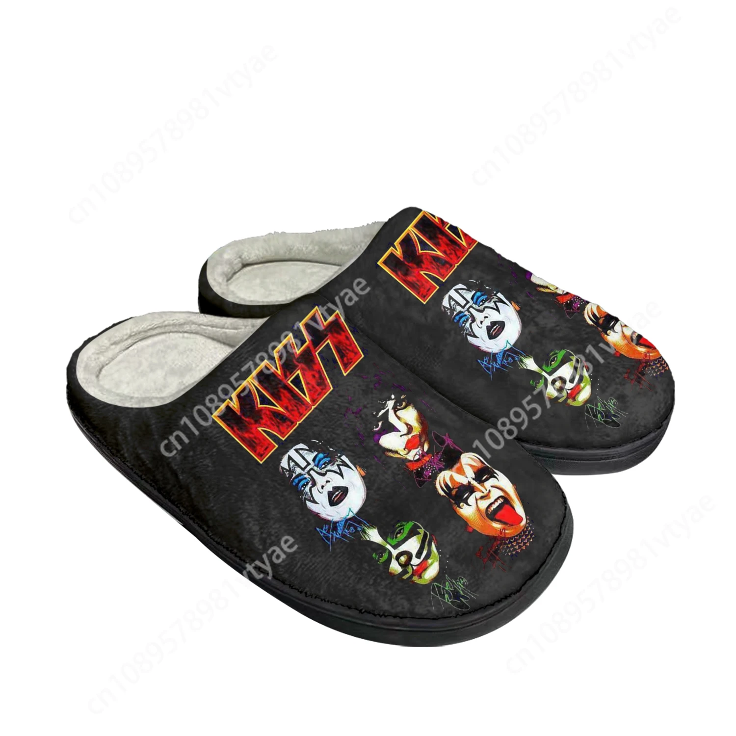 Heavy Metal Rock Band Kiss Zapatillas de algodón personalizadas para el hogar, sandalias de felpa para dormitorio, zapatos térmicos para mantener el calor, Moda para hombres y mujeres