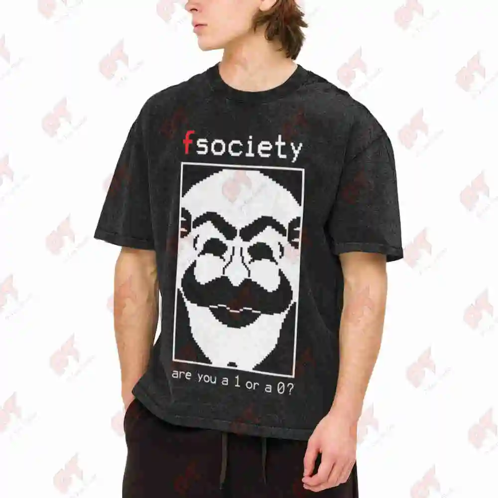 Mr Robot Fsociety Are You 1 Or 0 Vintage Washed Tee Pure Cotton T-Shirt
