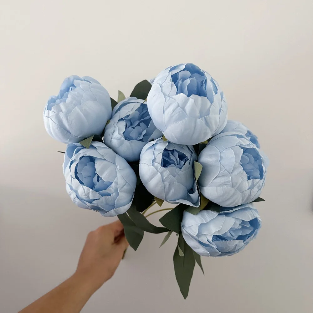 10-köpfe Seiden-Pfingstrosenstrauß, blaue künstliche Blume, Hochzeit, Zuhause, Brautstrauß, gefälschte Pfingstrose für gewölbte Wohnzimmer-Desktop-Dekoration – Detail 1
