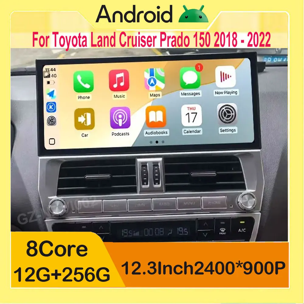 GPS 4G Car Multimedia Video Player Android 14 Carplay WiFi 12.3 inch For Toyota Land Cruiser Prado 150 2018 - 2022 DSP Stereo BT
