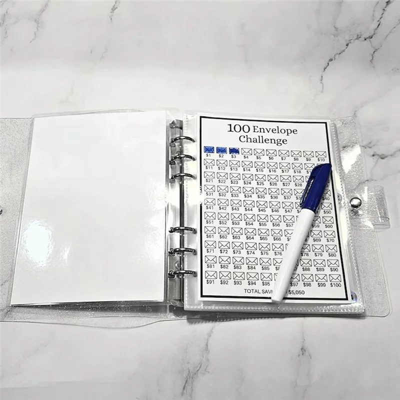 A76F-Money-Saving Challenge Kit, 100 Envelope Challenge Binder For Saving 5050 Cash Envelopes For Budget Planning Easy Install