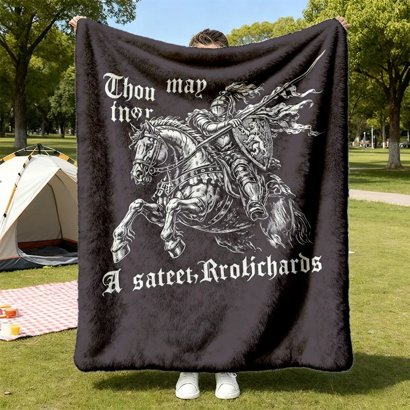 Knight Riding Horse Flannel Blanket, Medieval Dark Humor Throw, Renaissance Fantasy Gift