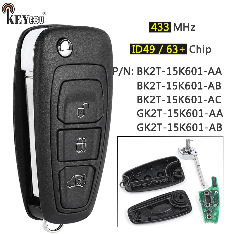 

KEYECU 434MHz ID49 / 63+ BK2T-15K601-AA/ AB/ AC / GK2T-15K601-AB OEM Part Remote Key Fob for Ford Transit Custom Tourneo Custom
