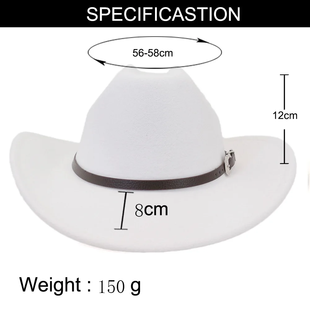 Cowboyhut im Western-Stil, Vintage, breite Krempe, Wollfilzhut für Herren und Damen, verstellbares Kopfband, Outdoor, Reiten, Rodeo, Country – Detail 1