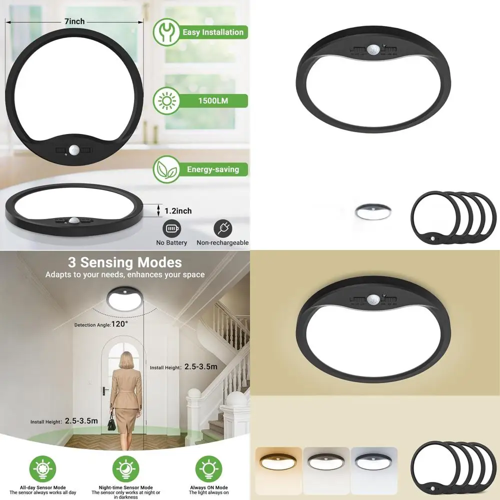 

7-Inch Wired Motion Sensor LED Ceiling Lights, 15W 1500lm, 3CCT/3 Modes, 30-120s Timer for Home & Garage