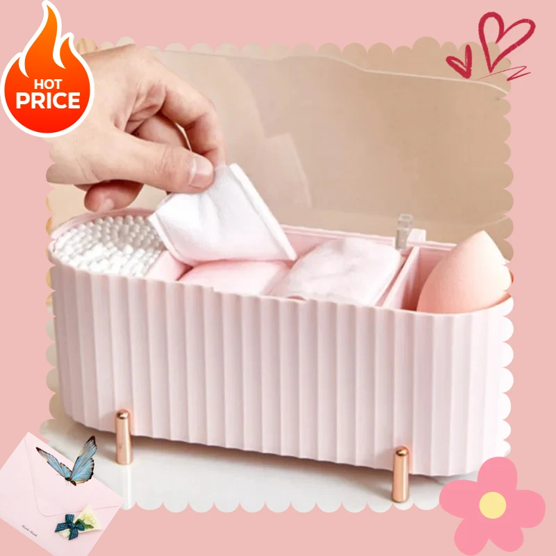 透明綿棒オーガナイザーホルダー防塵コットンパッド収納ボックス蓋付きデスクトップメイク落とし紙付属