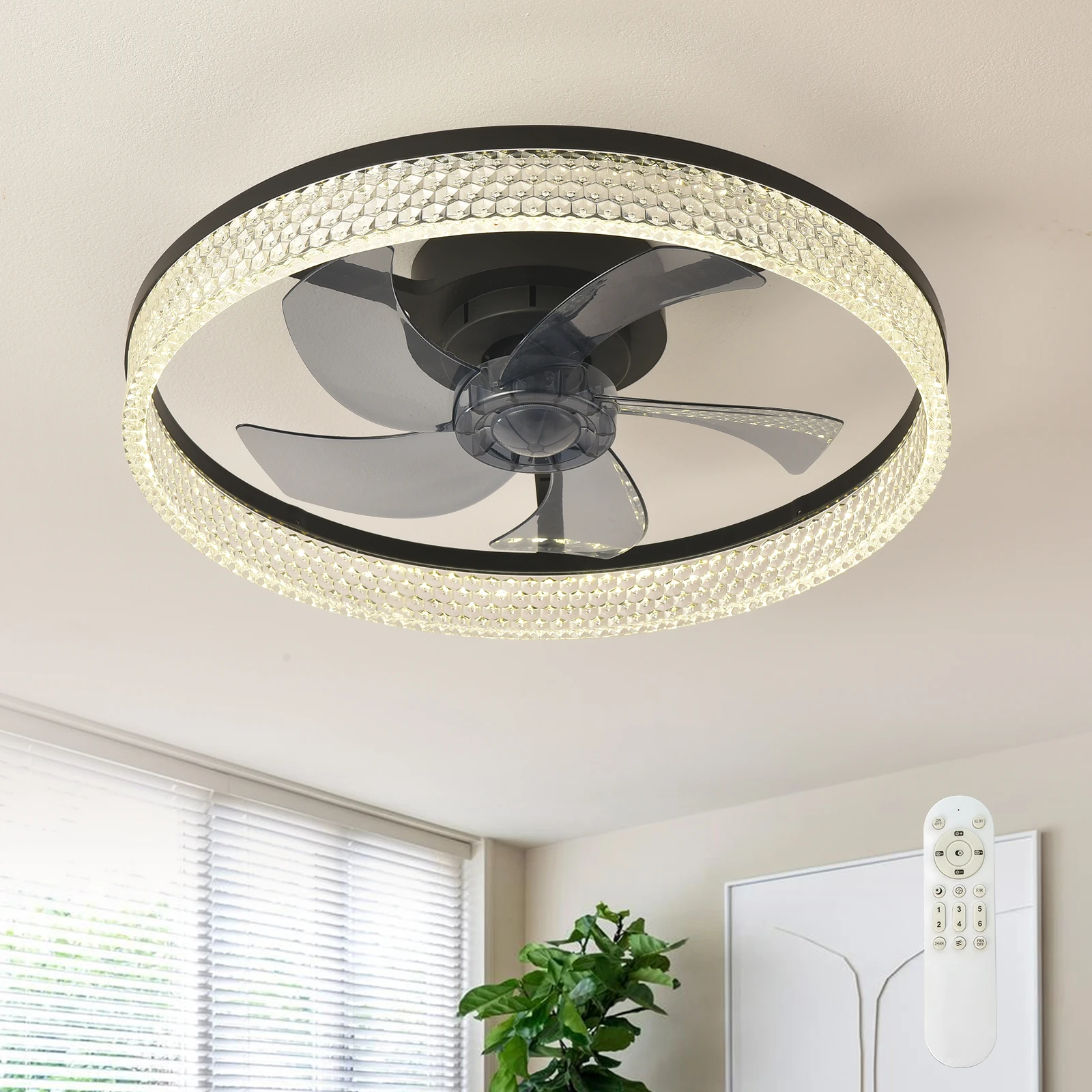 Modern Ceiling Fan LED Light Easy To Install Ultra-thin Acrylic Shell Infinitely Dimming Lighting Household Decoration