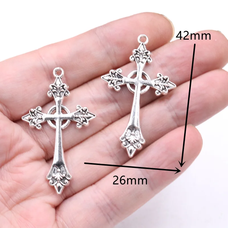 10pcs Silver Plated Catholic Arrow Cross Pendant Vintage Earrings Bracelet Metal Accessories DIY Charm Jewelry Crafts Making