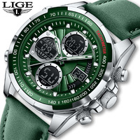 New LIGE Watches for Men Leather Mens Military Watches Sport Waterproof Quartz WristWatch Chronograph Male Clock Digital Watch