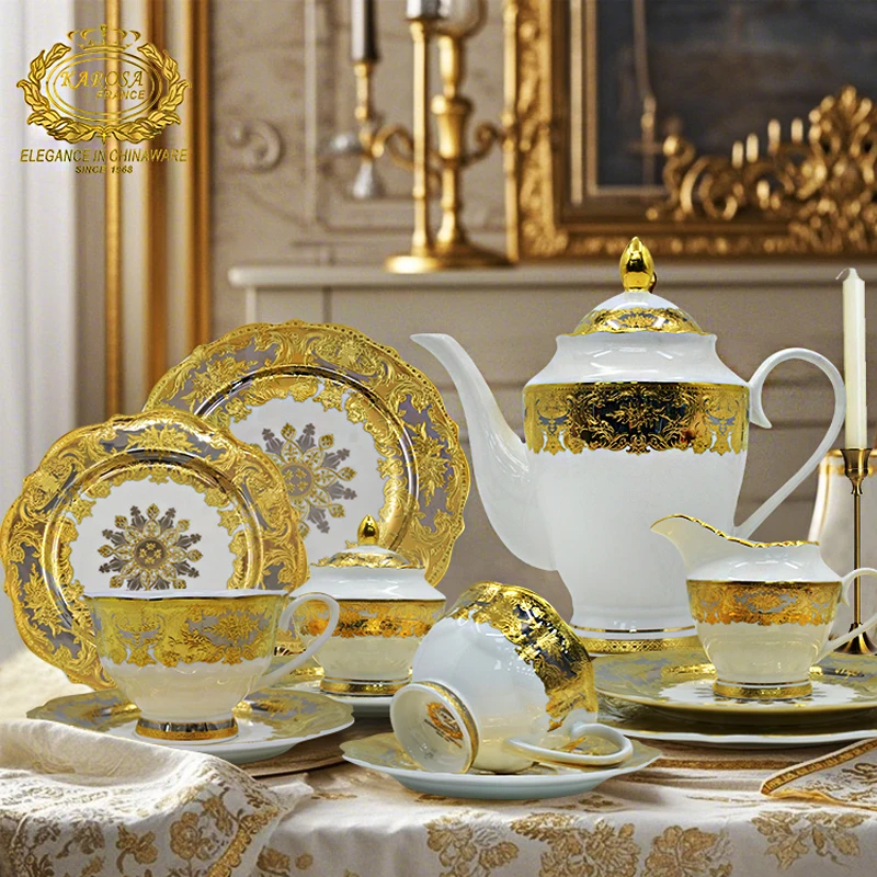 24pcs Royal Family Luxury Style Dinner Set Gold High End Royal Modern And Luxury Coffee Tea Cup Set For Afternoon Tea 6 Person